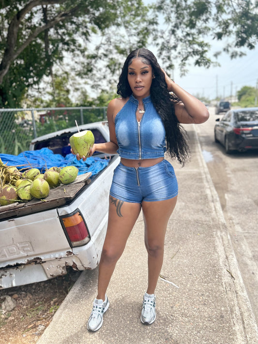 Denim short set