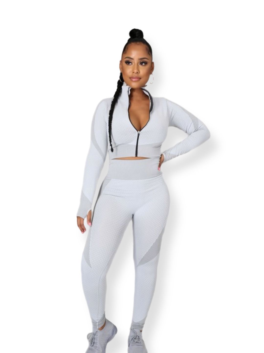 Tyla - Light Grey Zip-Up Active Set
